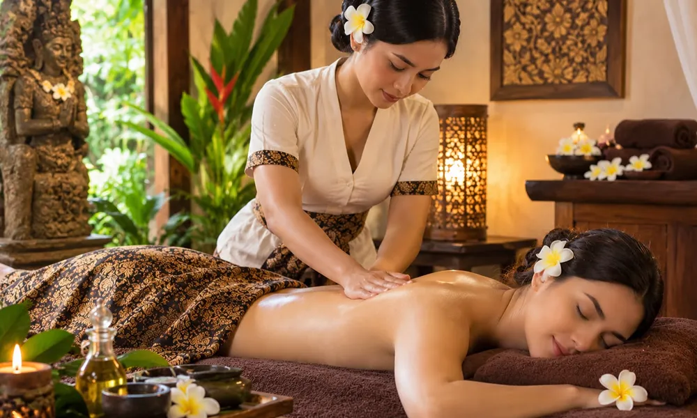 Balinese massage session with a therapist in a Bali treatment room